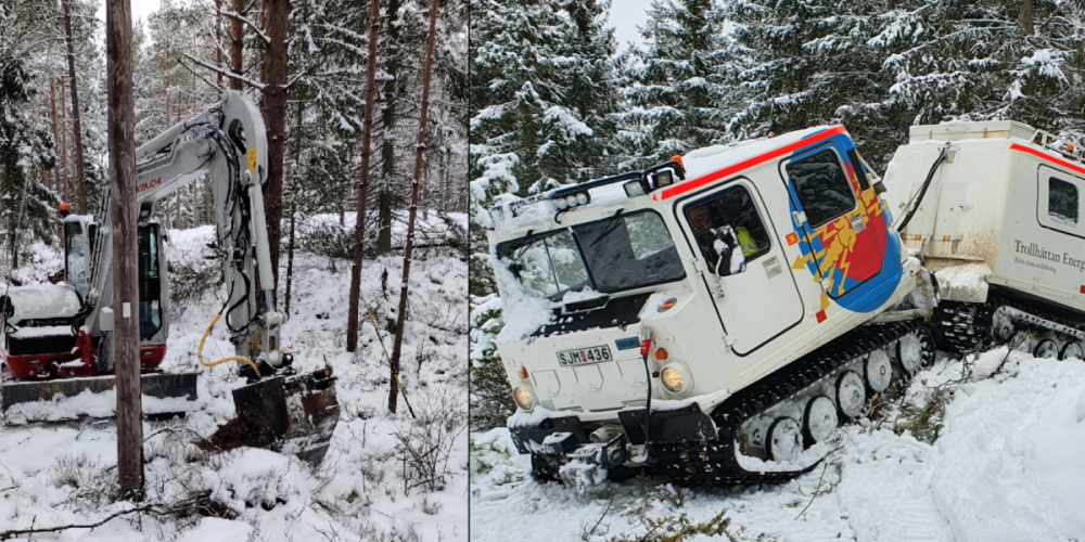 Bandvagn kör i snön