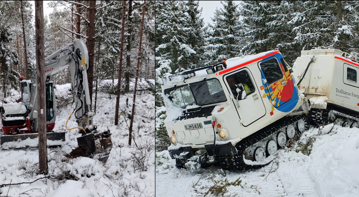 Bandvagn kör i snön