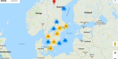 Kartbild över tankstationer i Sverige