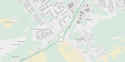 Karta där trafikstörningen är utmarkerad.