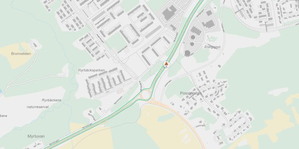 Karta där trafikstörningen är utmarkerad.